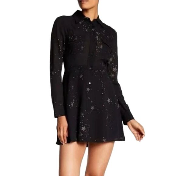 ALC Black Star Print Pedro Carmen Silk Button Down Shirt Dress Size 0 - Picture 1 of 15